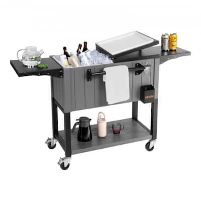 80 Quart Outdoor Rolling Cooler Ice Chest with Side Shelves and Lockable Wheels for Backyard or Camping
