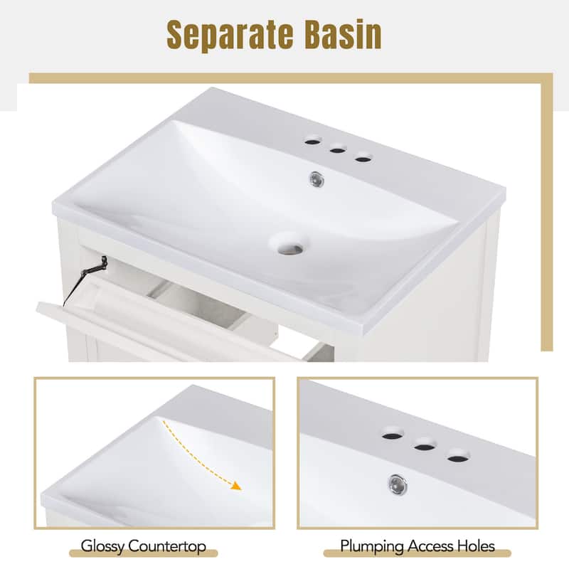 Bathroom Vanity with Top Sink, Bathroom Storage Cabinet with 2 Doors, Single Bathroom Vanity with 2 Drawers and Open Shelf