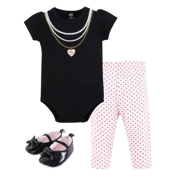 slide 1 of 1, Hudson Baby Infant Girl Cotton Bodysuit, Pant and Shoe Set, Daddys Girl Necklace 0-3 Months - Daddys Girl Necklace