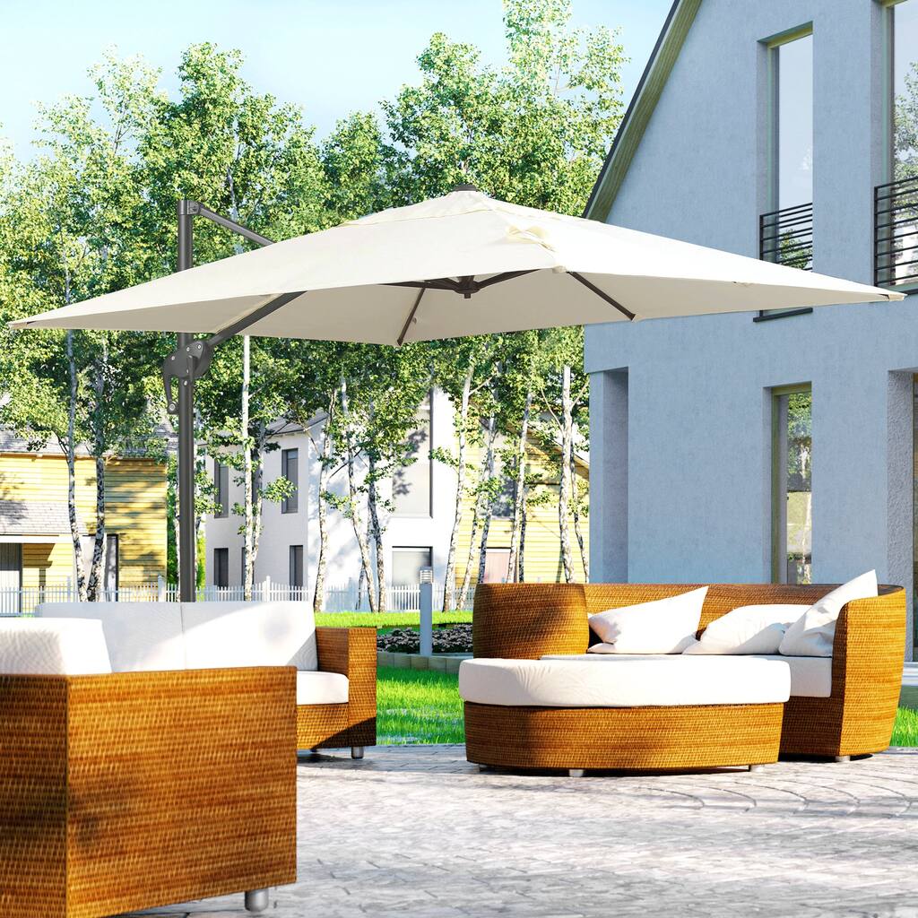 8FT Cantilever Patio Umbrella w/ 360° Rotation, 3-Position Tilt, Crank