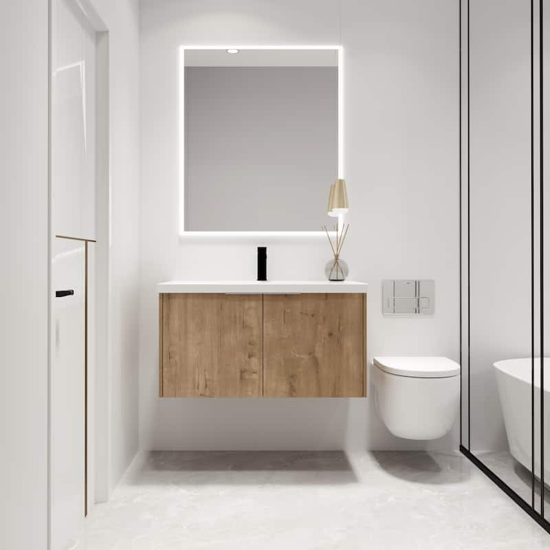 Malwee 24"/30"/36" Floating Bathroom Vanity, Modern Wall Mounted Bathroom Vanity with Resin Top and Soft Close Door