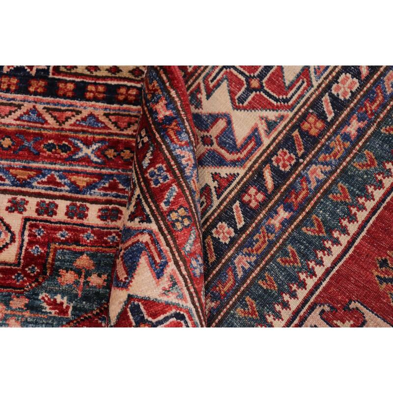 Southwestern Super Kazak Amara Red/Beige Hand Knotted Wool Rug - 4'10'' x 6'6''