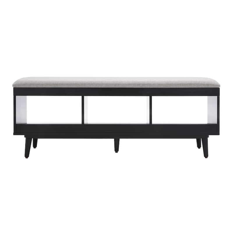 SAFAVIEH Cricket Mid-Century Modern Open Shelf Storage Bench with Cushion