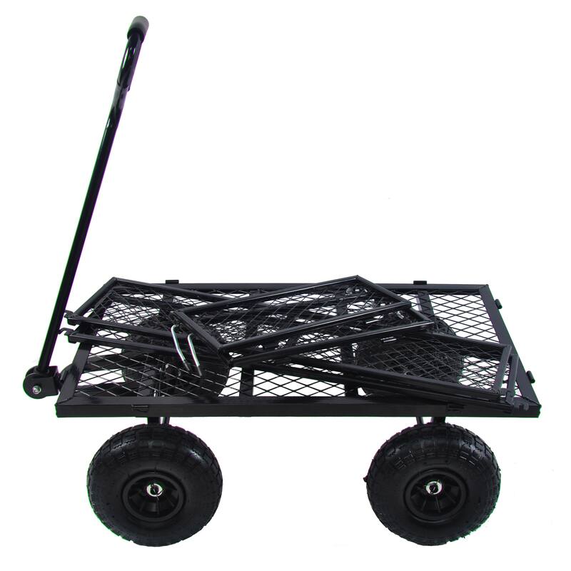 Steel Frame Garden Trolley with 180° Steering Handle, Removable Sides, 550lbs Capacity, 10-inch Pneumatic Tires for Yard - Metal