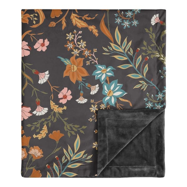 slide 2 of 5, Sweet Jojo Designs Boho Wildflower Vintage Floral Girl Baby Receiving Security Swaddle Blanket - Black Orange Bohemian Farmhouse