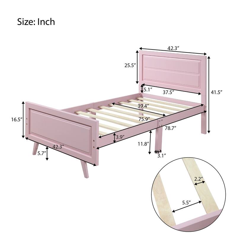 Stylish Twin Wood Bed Frame with Headboard - No Box Spring Needed, Easy Assembly