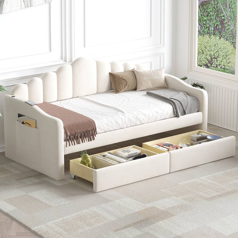 Upholstered Daybed with 2 Drawers