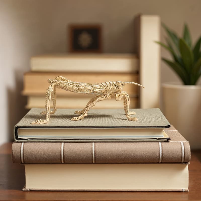 Pewter Grasshopper Accent Figurine - 5.88"L x 2.25"W x 1.88"H - Gold