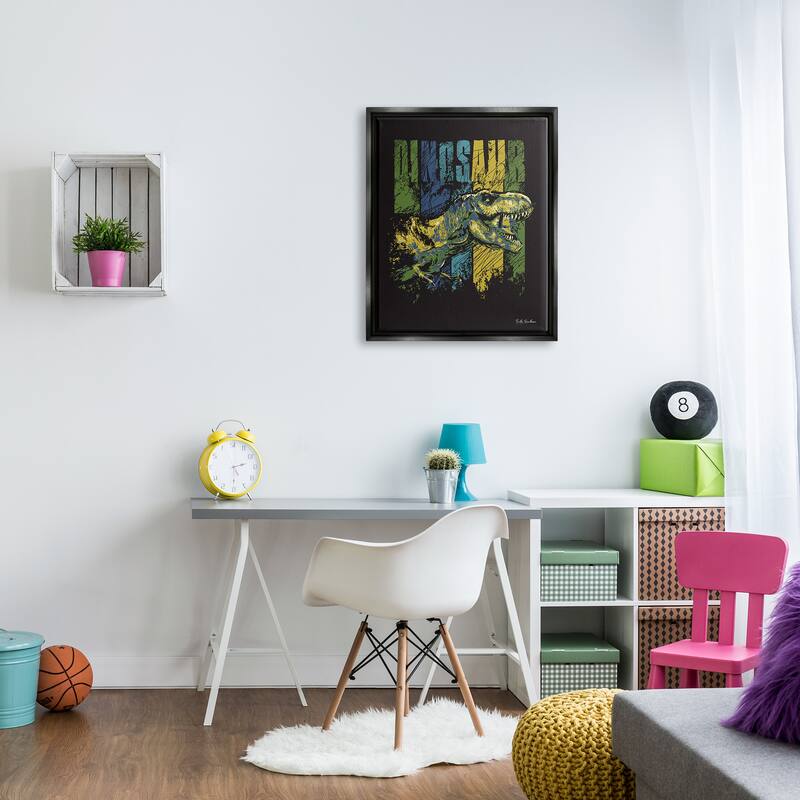 Stupell Dinosaur T-Rex Illustration Framed Floater Canvas Wall Art Design by Nidhi Wadhwa