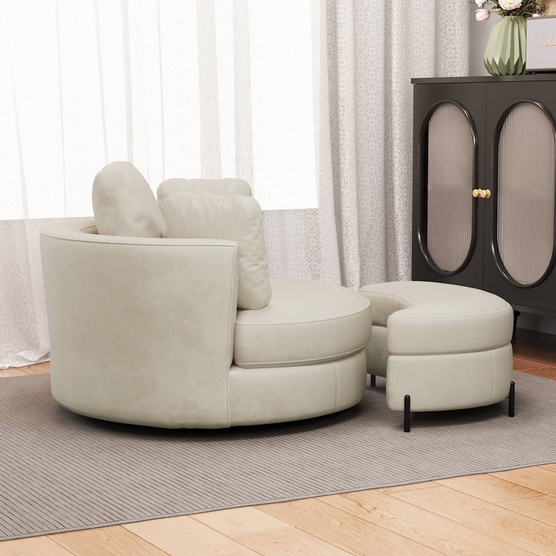 Modern Chenille 360° Swivel Accent Barrel Chair and Storage Ottoman