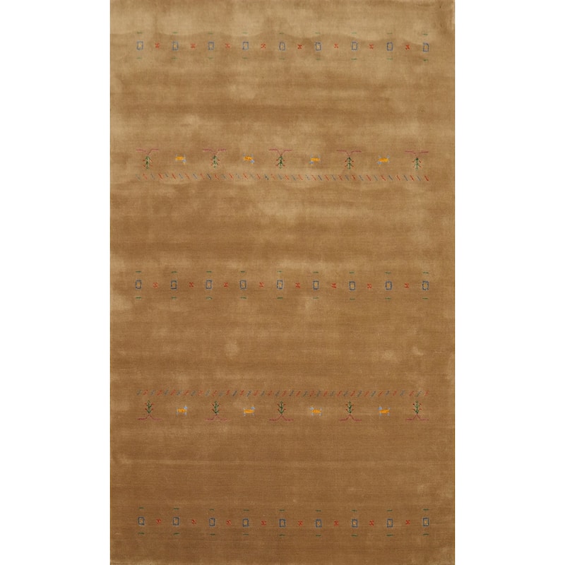 Hand Knotted Oriental 100% Wool Carpet Tribal Animal Pictorial Brown Gabbeh Area Rug - 8' 1'' X 5' 3''