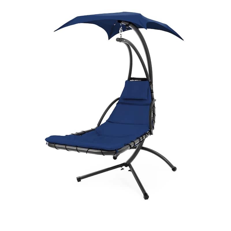 Polyester Hammock Chair Porch Swing with Canopy and Cushion - 73"(L) × 46"(W) × 78"(H)