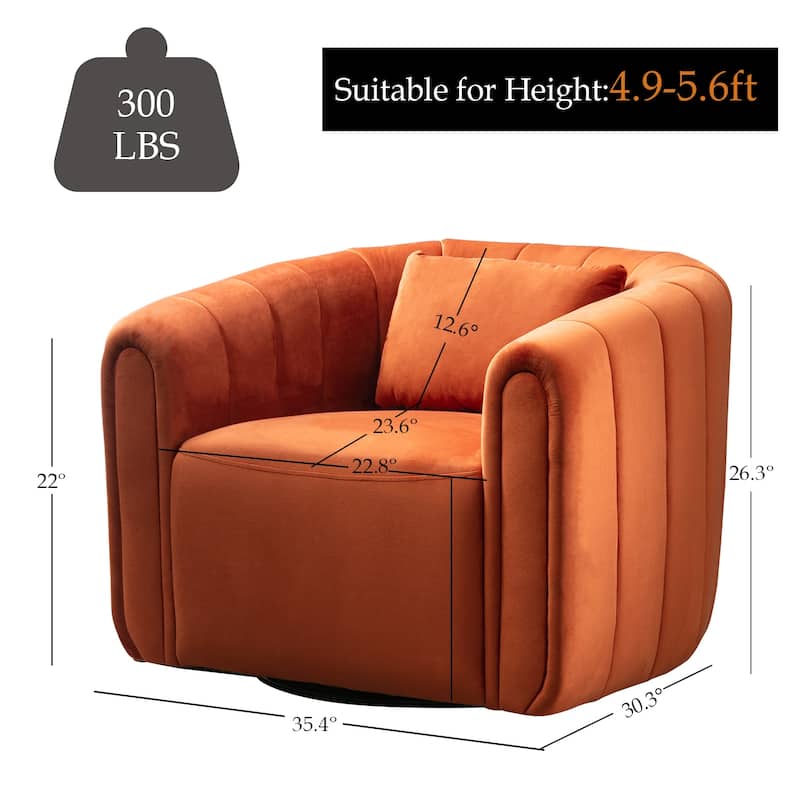 Ebello Oversize Velvet Swivel 360° Rotation Barrel Comfy Round Armchair With Plump Pillow Suitable For Living Room Bedroom