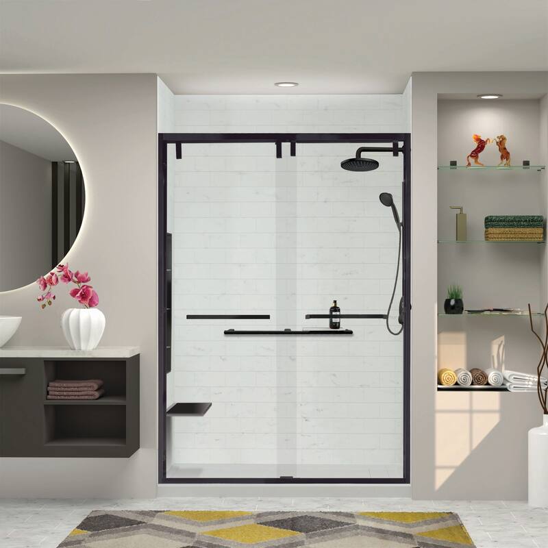 Eden 60 in. W x 80 in. H By-Pass Semi-Frameless Shower Door with Clear Glass - 56-60-in W x 80-in H