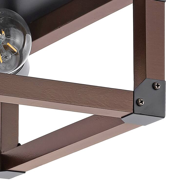 GetLedel 2-light Industrial Square Wood Flush Mount Ceiling Light