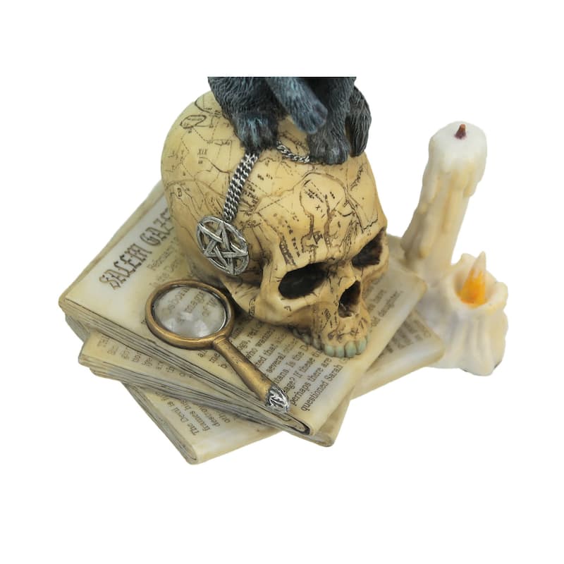 Lisa Parker Spirits Of Salem Black Cat On Human Skull Statue 6.5 Inch - 6.5 X 5 X 4.25 inches