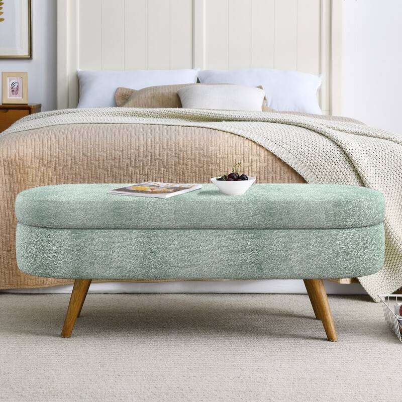 Farmhouse Style Fabric Solid Wood Storage Bench with Flip Top
