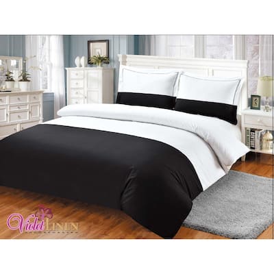 Violet Linen French Sateen Hotel Pattern, 300 Thread Count - Cotton Sateen, Black , Bedding Duvet Cover Set