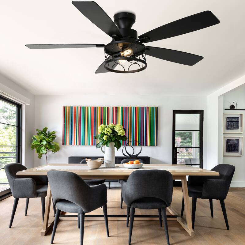 Bella Depot 52" Black Low Profile Ceiling Fan with Light and Remote Control