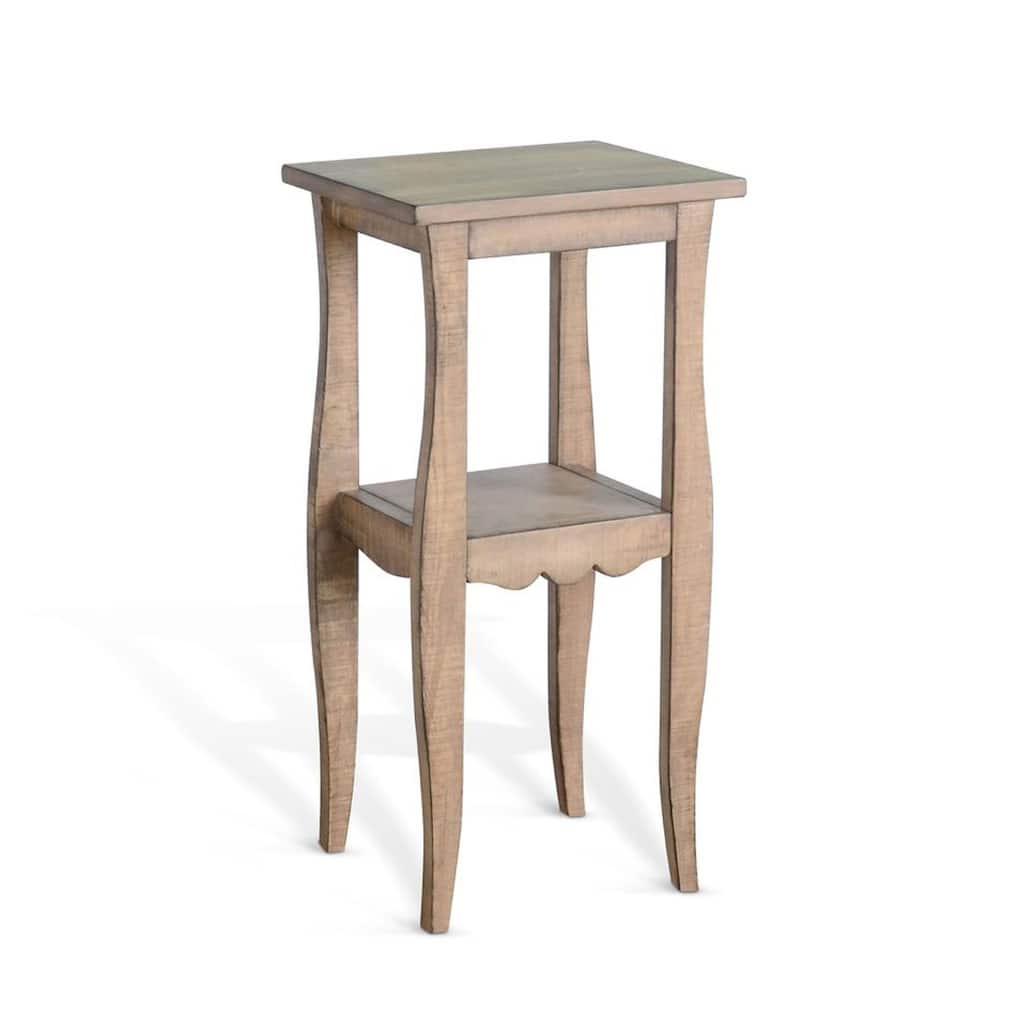 Zela Small Side End Table w Shelf and Curved Legs, Natural Brown, 11x14 Top