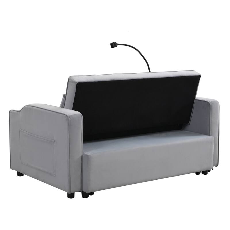 Modern Velvet Loveseat Futon Sofa Couch w/Pullout Bed