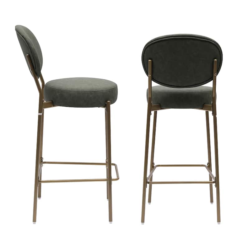 Bar Stool Set of 2, Armless Upholstered Dining Chairs with Footrest, Kitchen Counter Chairs with Back and Metal Legs