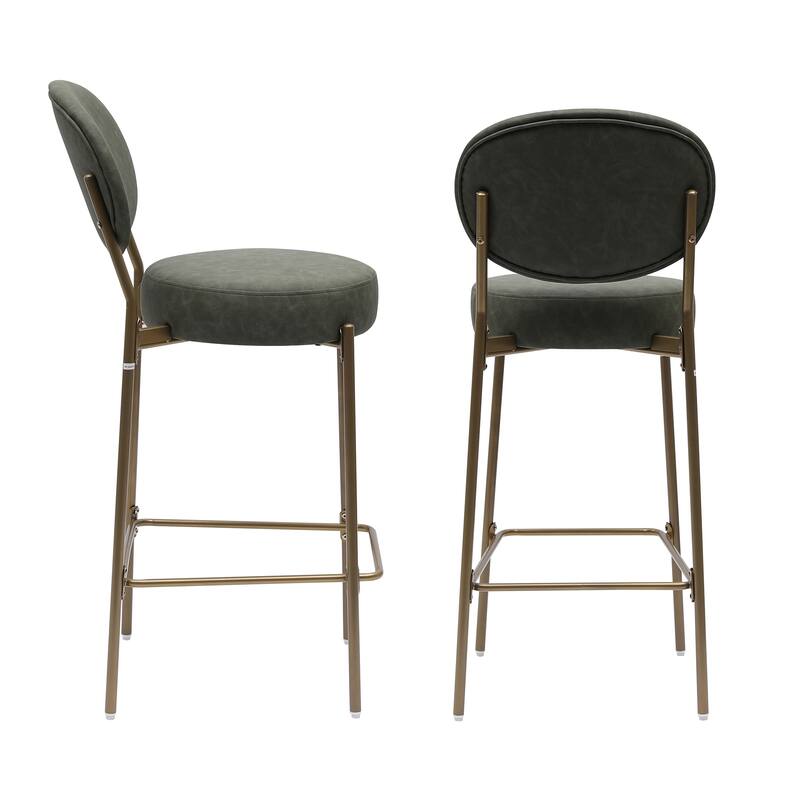 GDFStudio - Lunara Modern Velvet Upholstered Bar Height Bar Stool with Gold Metal Legs, Backrest & Footrest, Set of 2 - 41.34"H