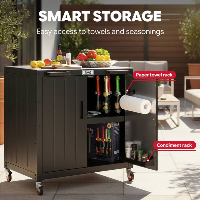 Feasto KT2435C 304 Stainless Steel Table Food Prep Grill Cart Table with Storage Cabinet