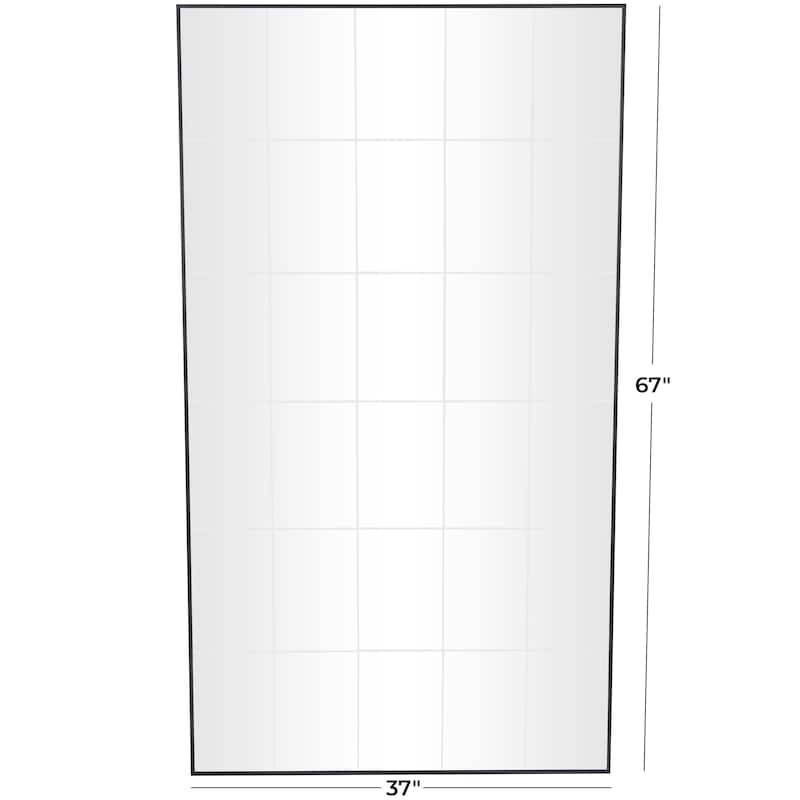 Wooden Grid Style Panel Wall Mirror - Black - Roche River Decor