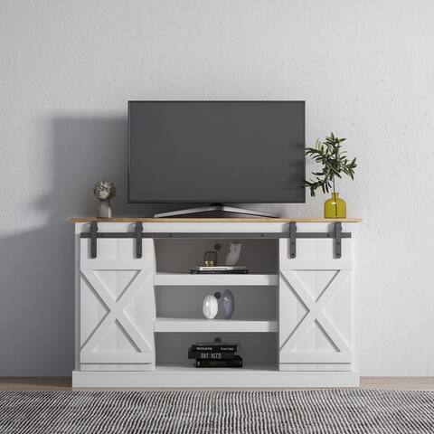 Farmhouse Sliding Barn Door TV Stand for TV up to 65 Inch Flat Screen - 53 inches