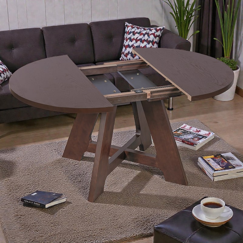 5-Piece Farmhouse Extendable Round Dining Table Set with 18" Removable Leaf and 4 Upholstered Chairs for Small Spaces