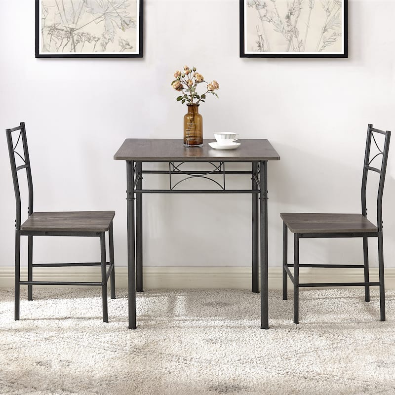 3-Piece Kitchen Dining Room Table Set Grey Chair