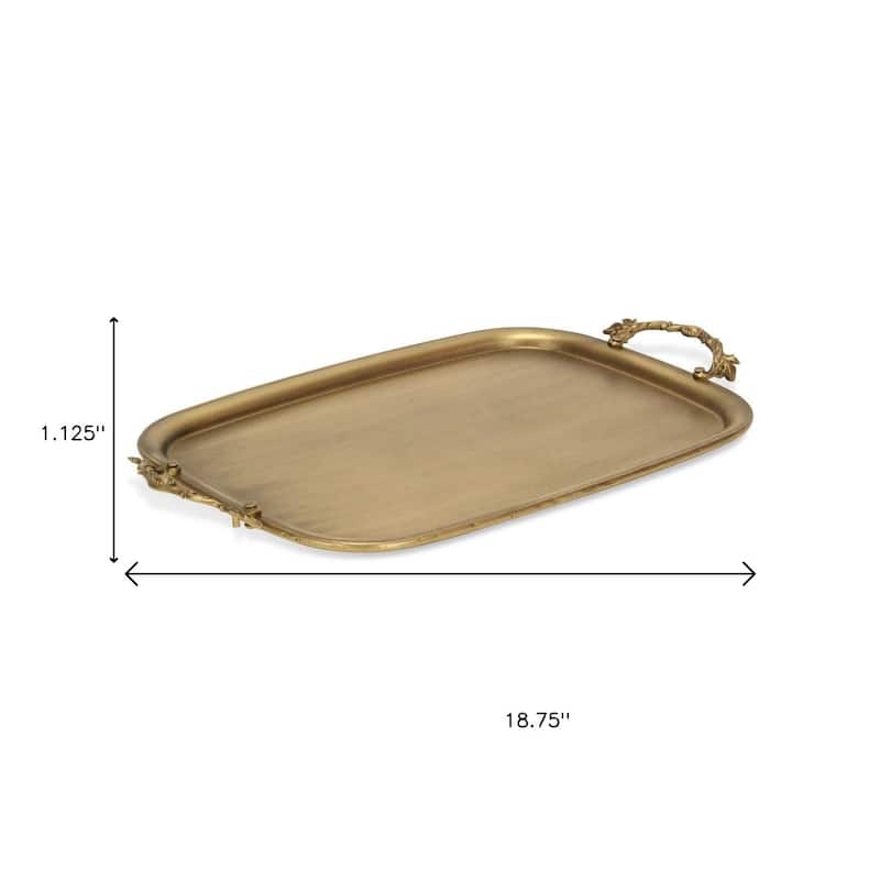 HomeRoots 19" Antiqued Gold Cast Iron Handmade Vanity Tray - 18.75 in. x 1.12 in. x 11.12 in.