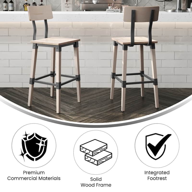 2 Pack Commercial Grade Rustic Industrial Style Wood Dining Barstool