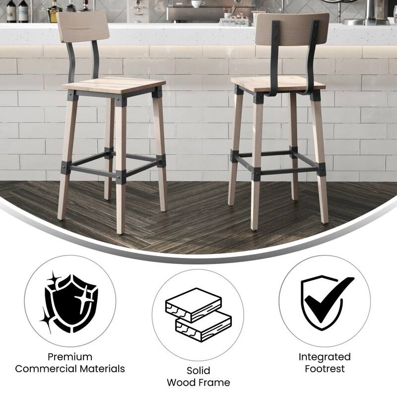 4 Pack Commercial Grade Rustic Industrial Style Wood Dining Barstool