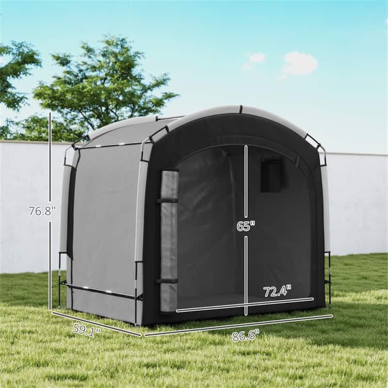 Portable Oxford Cloth Bicycle and Motorcycle Tent with Zippered Door and Side Storage Pockets - 86.6" L x 59.1" W x 76.8" H