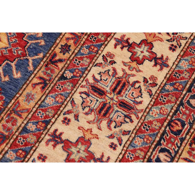Southwestern Super Kazak Ari Blue/Beige Hand Knotted Wool Rug - 9'1'' x 12'7''
