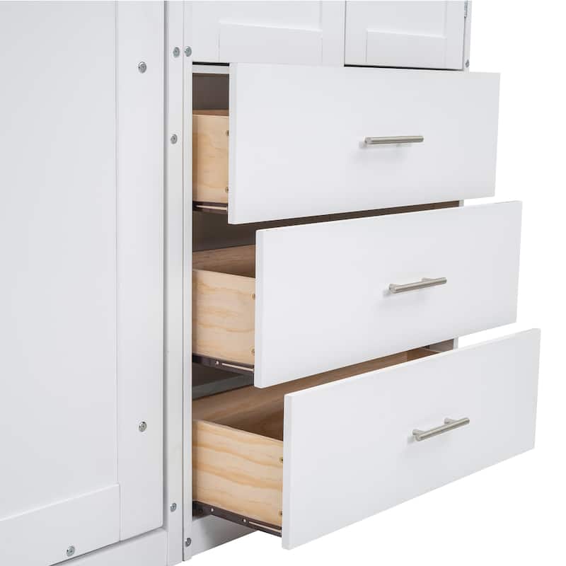 White Full Size Modern Design Murphy Bed with Drawers, Lockers and Wardrobes for Bedroom