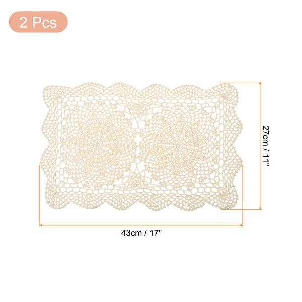 2 Pcs 17 x 11 Inch Handmade Crochet Doilies, Table Mats - Beige