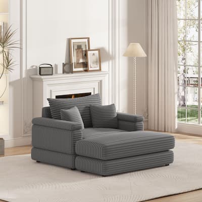 43.3'' Modern Comfy Sofa Deep Seat Couch Corduroy Single Sofa With 1 Back Pillow,2 Toss Pillows And A Ottoman
