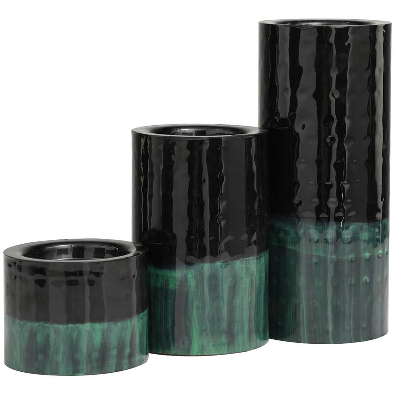 Black or Green Metal Colorblock Candle Holder with Paint Streak Designs (Set of 3)
