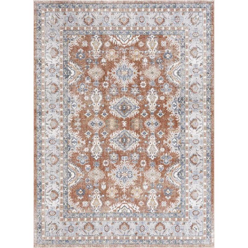 Hauteloom Ezio Hallway, Kitchen Machine Washable Runner Rug - Rust, Mustard, Off White - 2'7" x 7'3"