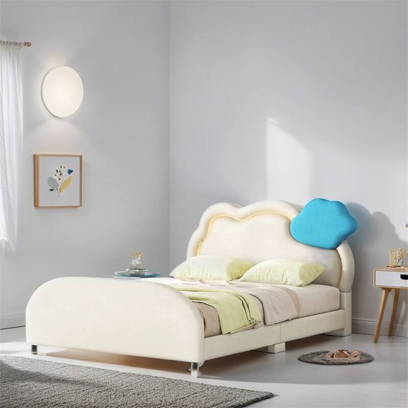 Platform Bed w/Cloud-Shaped Headboard&Embedded Light Stripe,Frame Ded