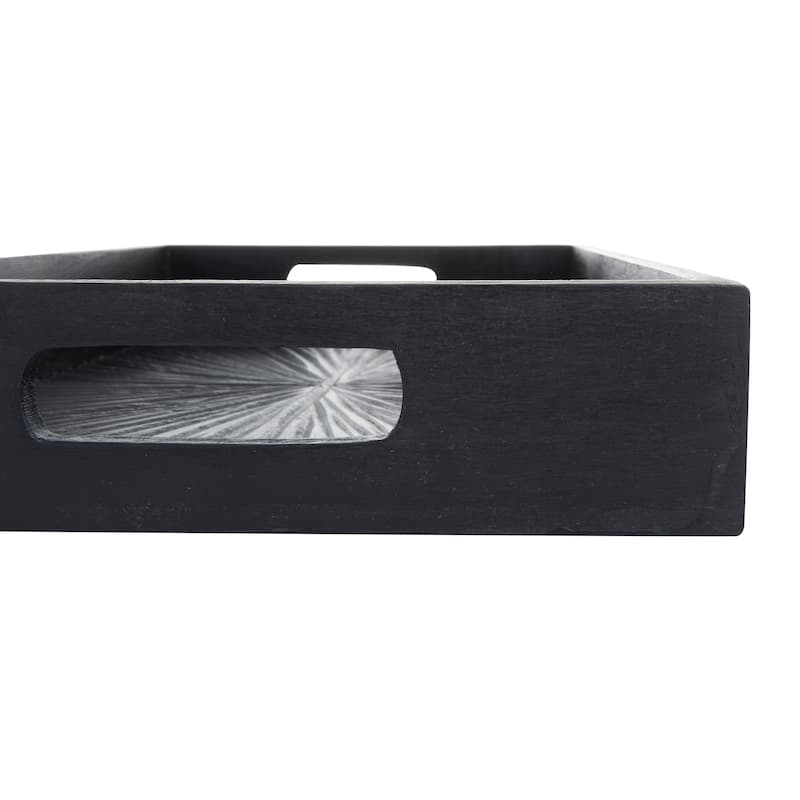 Mango Wood Starburst Carved Tray - Set of 3 Black - Roche River Decor - 13"W x 18"L x 3"H