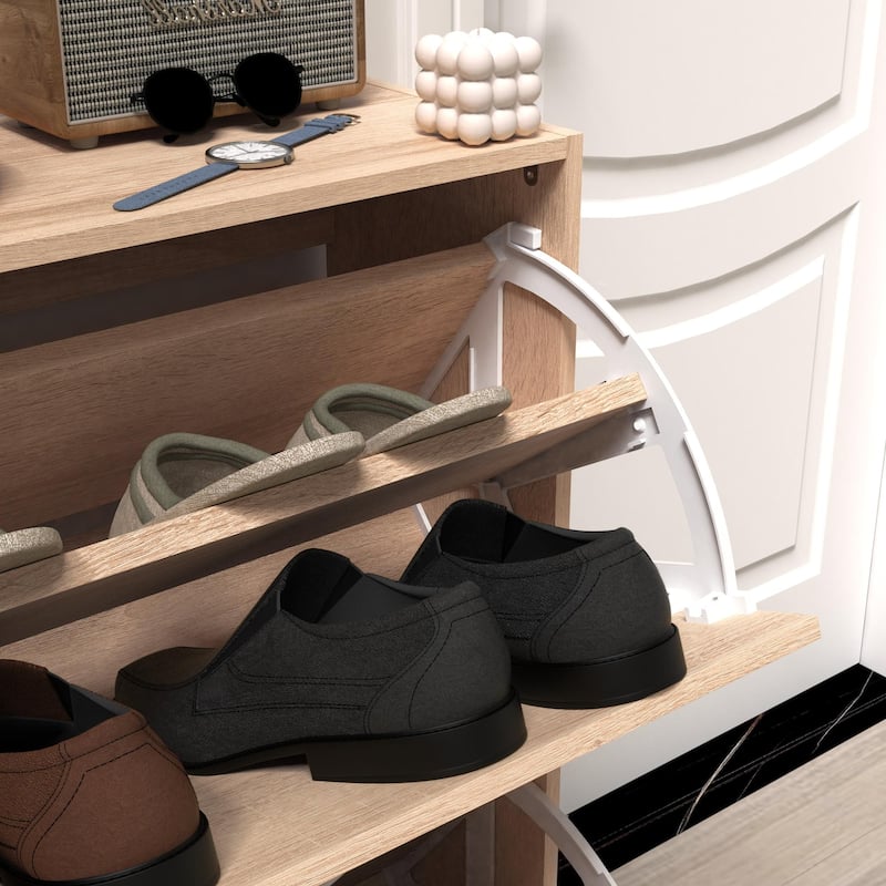Wooden Shoe Storage Cabinet with 3 Flip Doors, Spacious Storage, and Durable Construction for Entryway or Mudroom Organizer