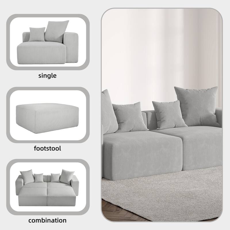 2 Set Oversized Corduroy Sectional Sofa Square Arm