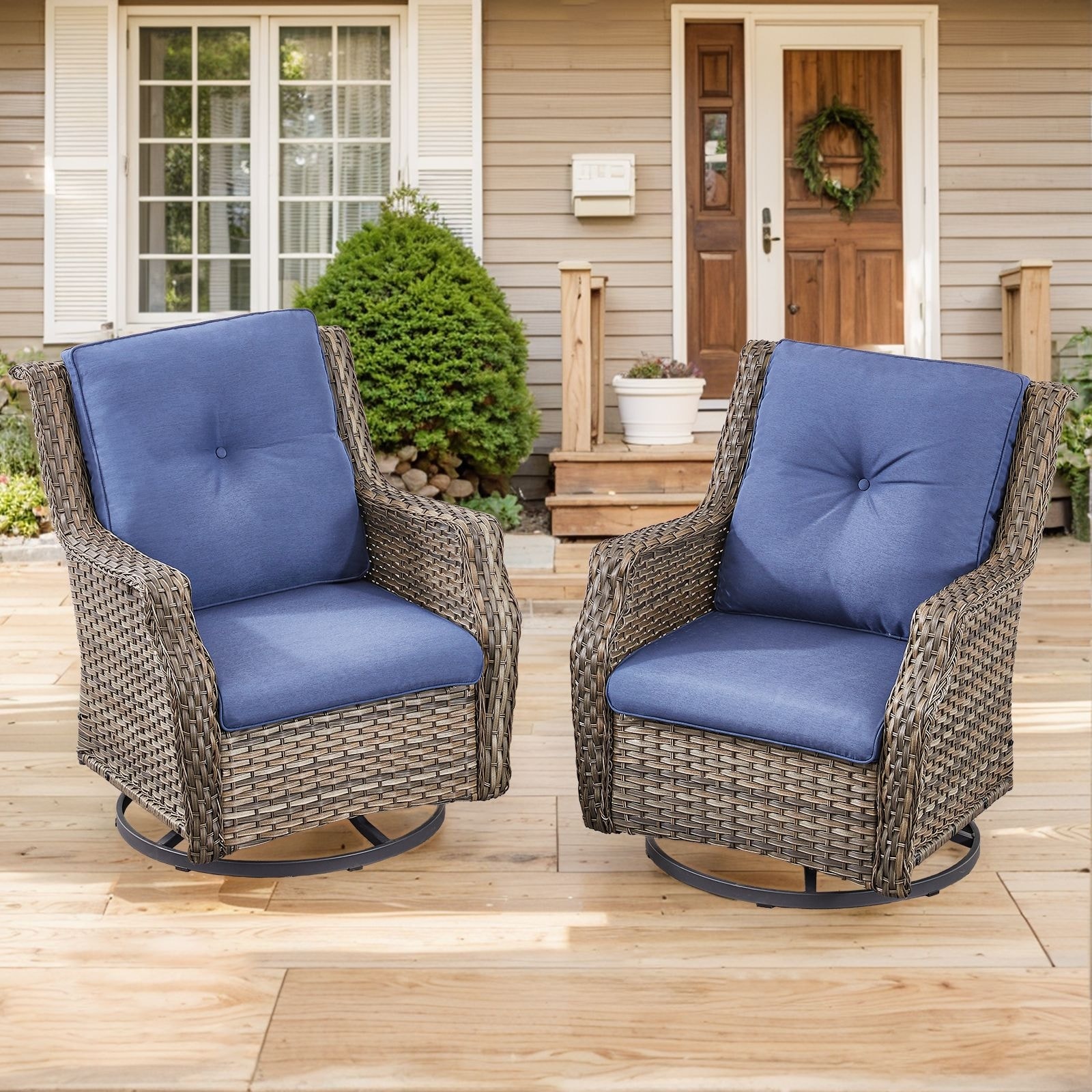 Gymojoy Wicker Swivel Glider Chair with Pro Olefin Cushions - 2-Piece