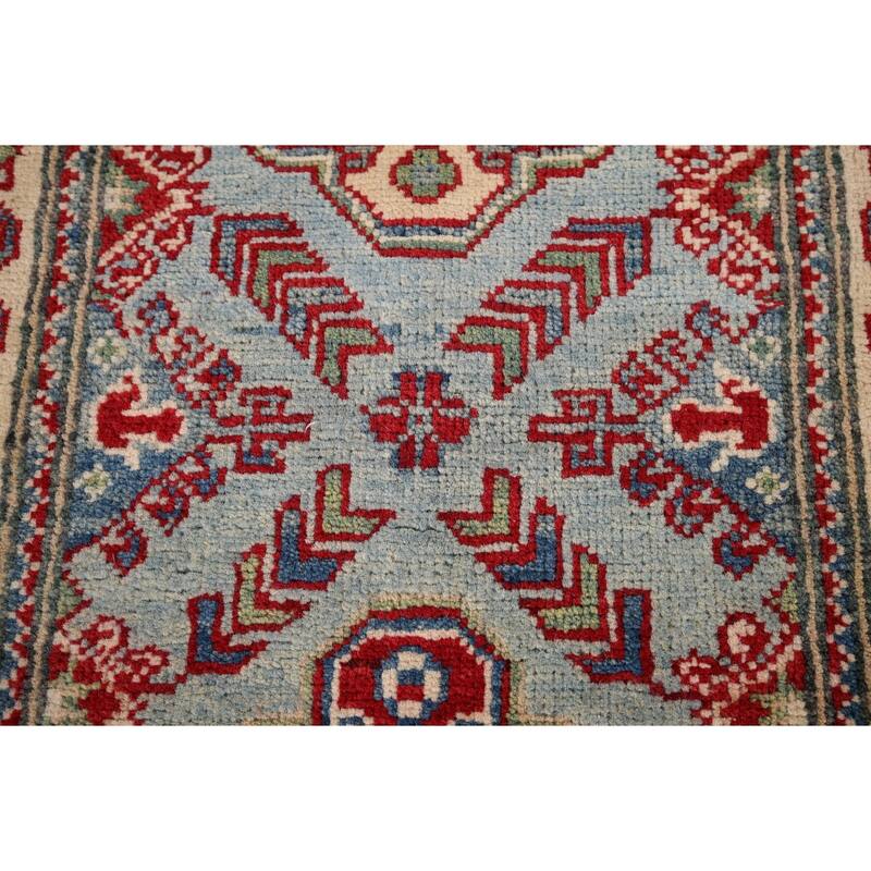 Light Blue Kazak Oriental Runner Rug Handmade Wool Carpet - 2'1" x 5'10"