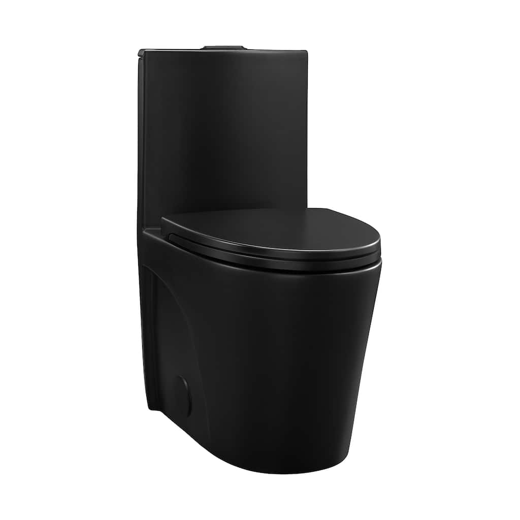 Angers One Piece Elongated Toilet Dual Vortex Flush In Matte Black, Black Hardware 1.1/1.6 Gpf - 27" x 15.15" 31.2"