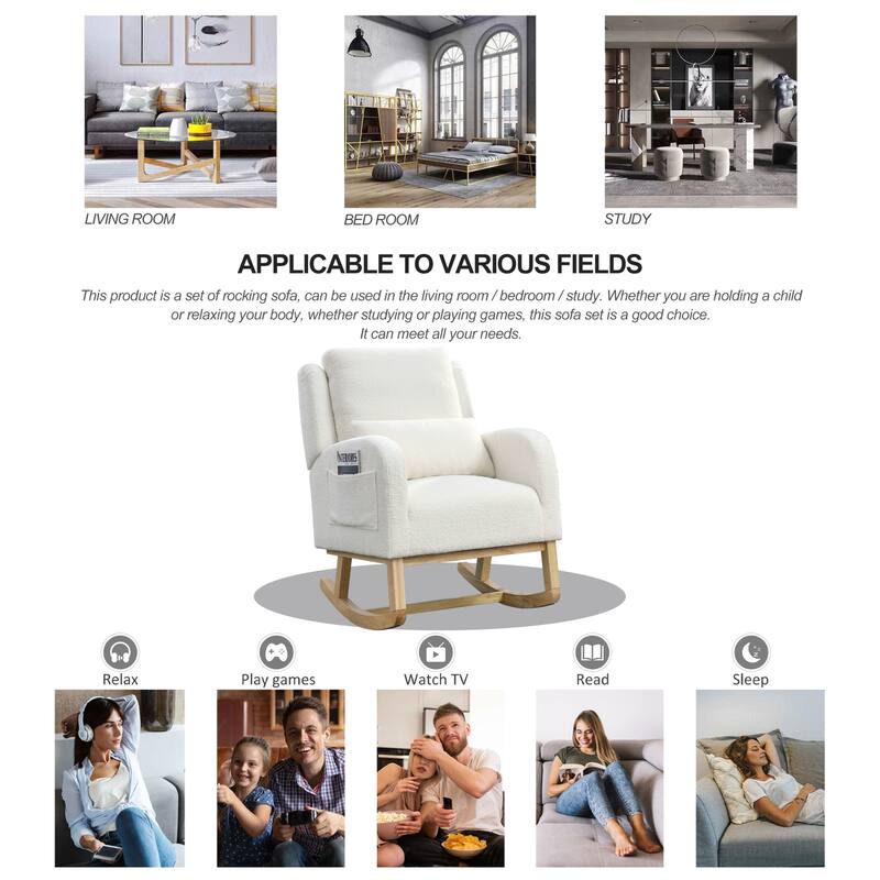 27.5 "W Modern Accent High Back Living Room Casual Armchair Rocker with One Lumbar Pillow